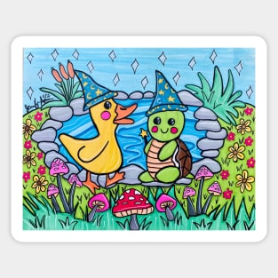 Duck and Turtle Wizard Sticker